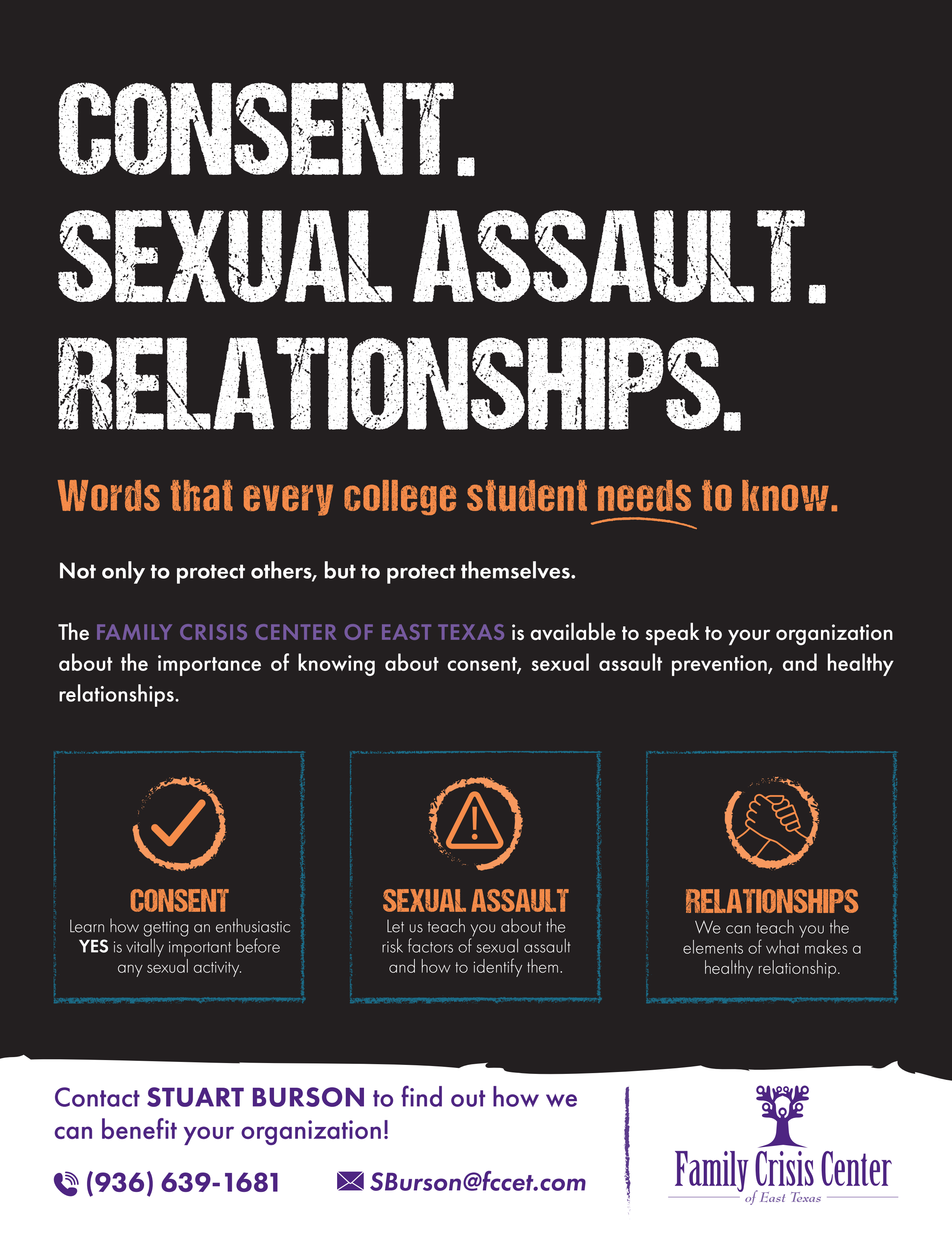 Family Crisis Center Consent, Sexual Assault, and Relationships Education Flyer
